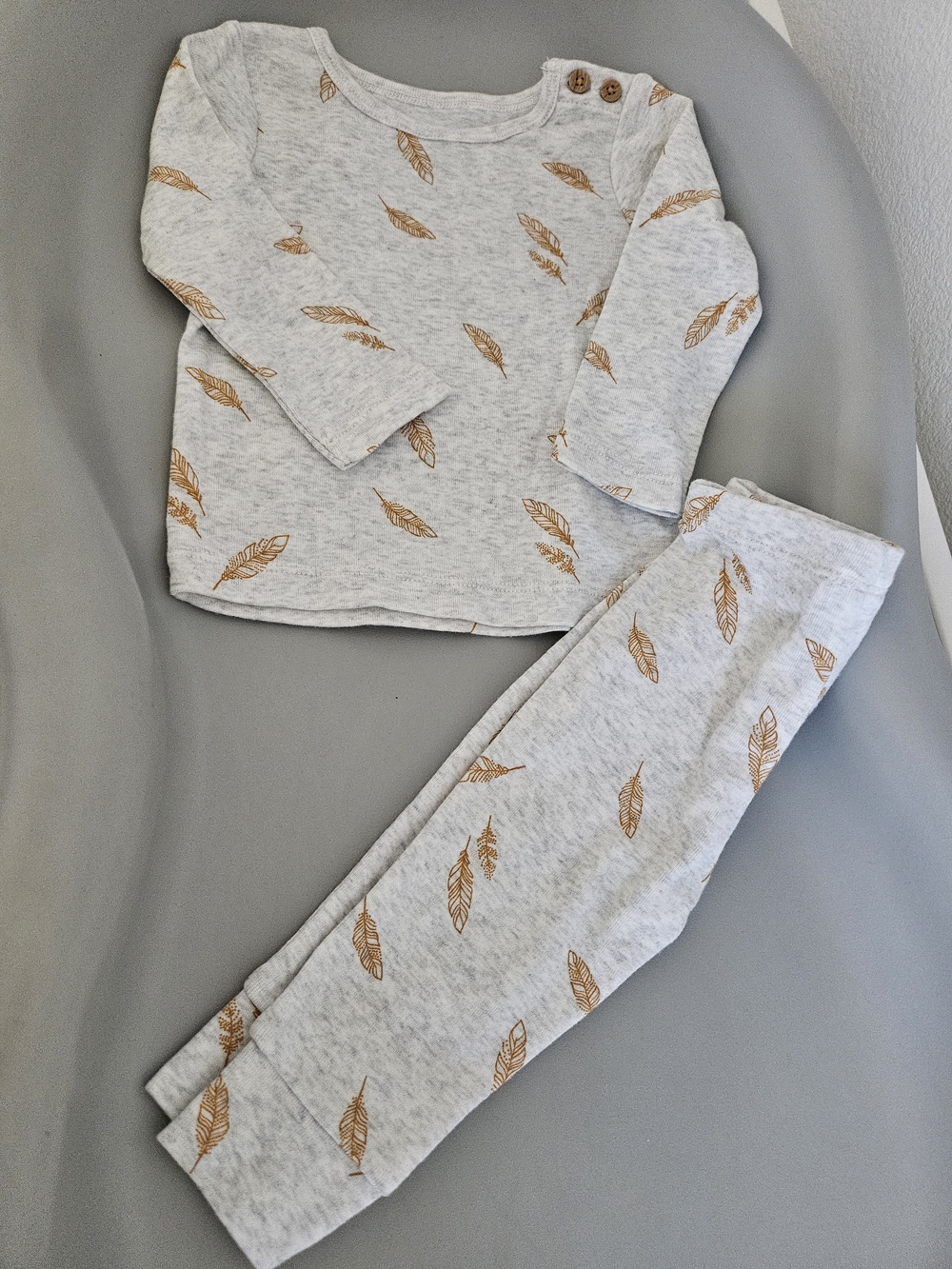 Carter's Heather Gray Baby Two-Piece with Gold Feather Print